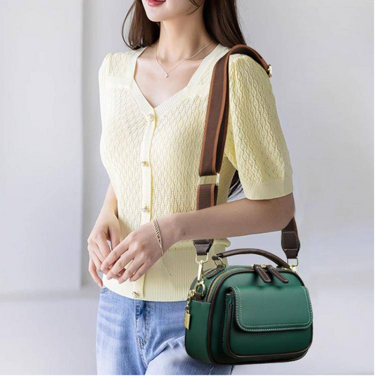 Elegant double-layer shoulder bag with wide strap